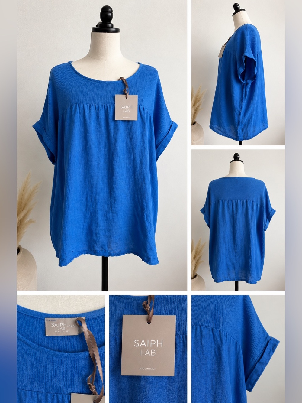 Saiph Lab Made in Italy 100% Linen Cobalt Blue Tunic Top 3X NWT Boho Oversized